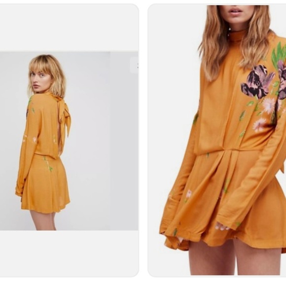 Free People Mustard Gemma mini Floral Dress retail $108USD - Picture 4 of 6